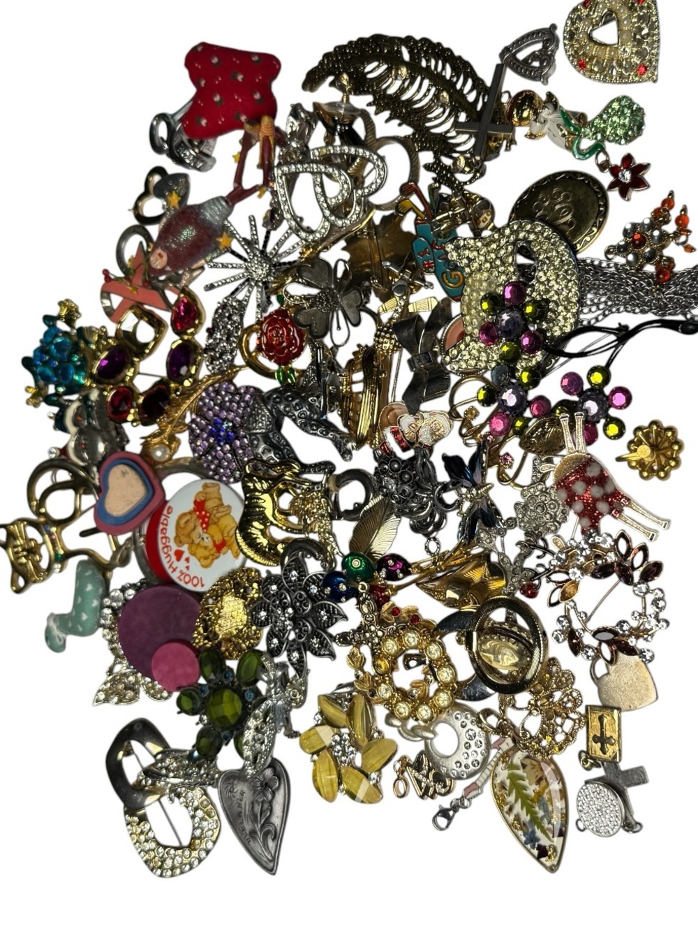 Huge Vintage Costume Jewelry Lot Brooches, Rhinestones, Enamel, Statement Pins